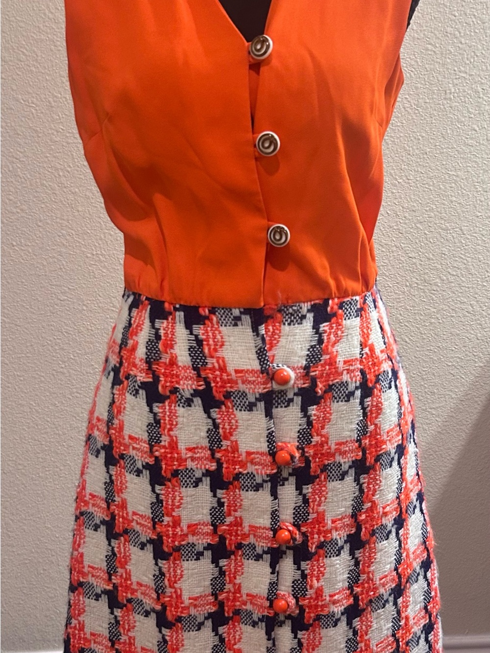 Orange Plaid Tweed A-Line Skirt